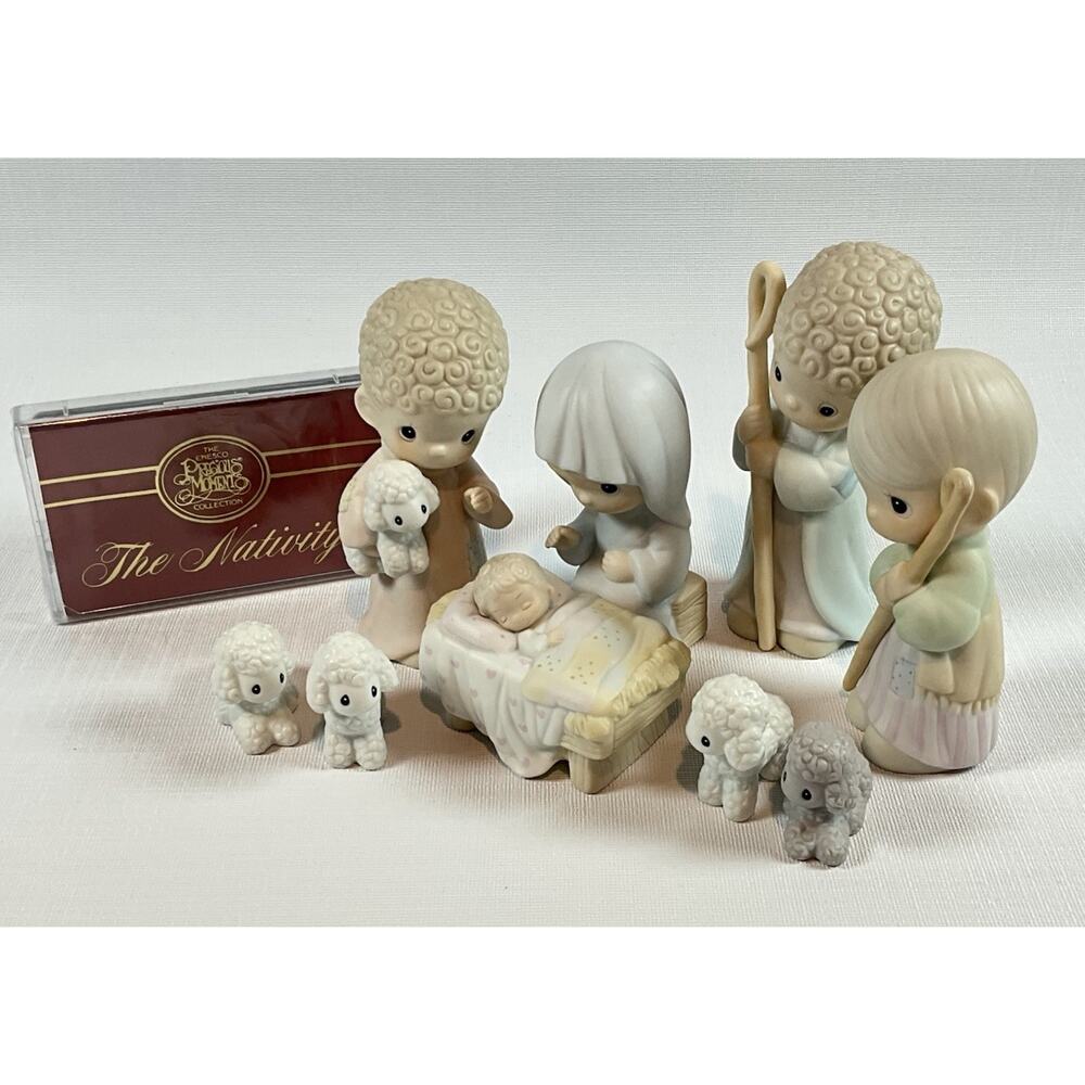 Vtg Precious Moments Christmas Nativity Set 9 Piece Come Let Us Adore Him E2800